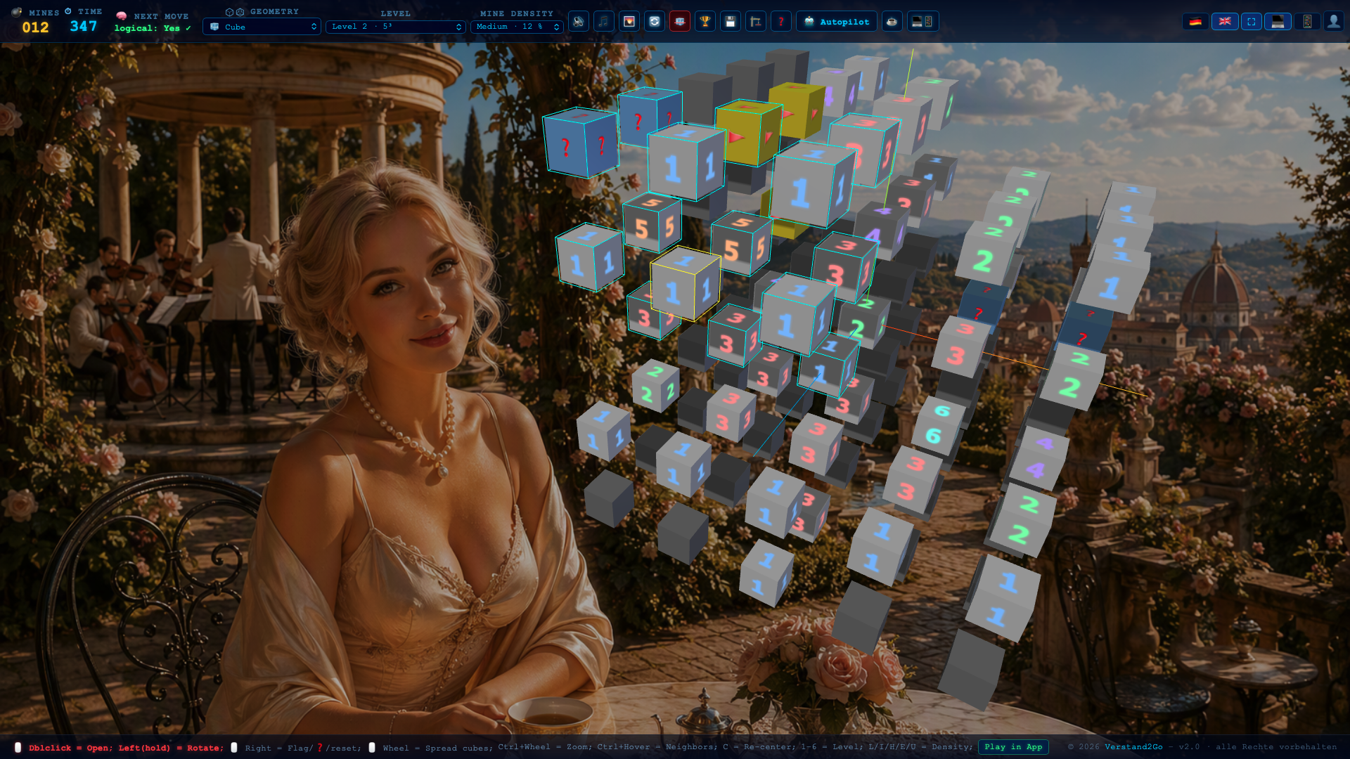 Minesweeper 3D – a beautiful, aesthetic 3D cube grid browser game with neon space backgrounds